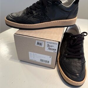 Women’s Golden Goose Black Leather Sneakers with Tan Sole